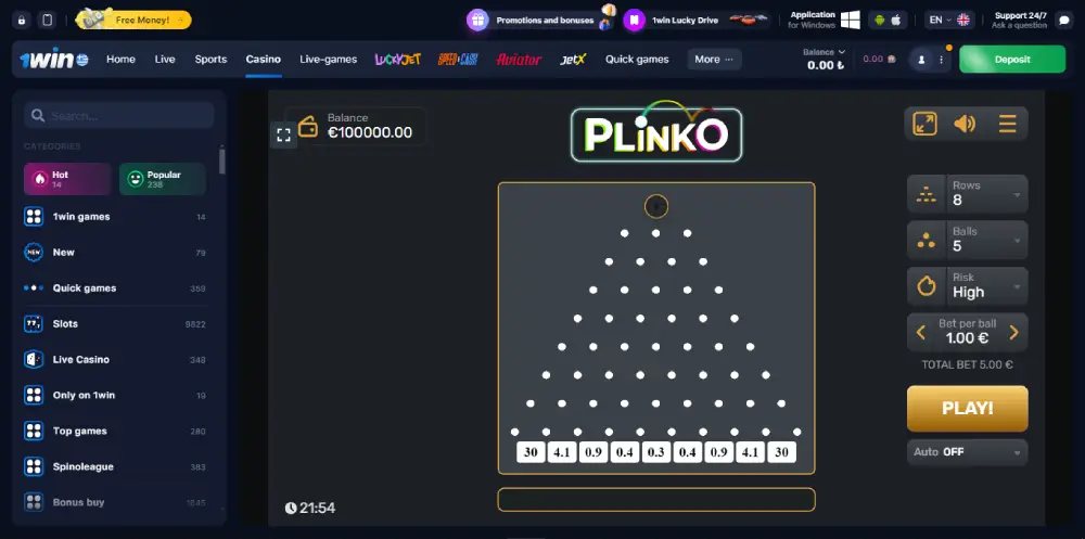 Plinko game rules at 1Win