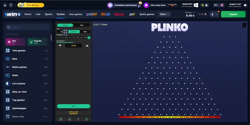 Plinko game rules at 1Win